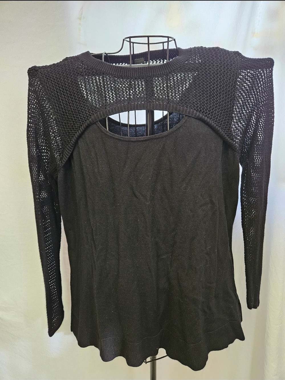 Black Long-Sleeve Knit Top with Mesh Yoke size 3